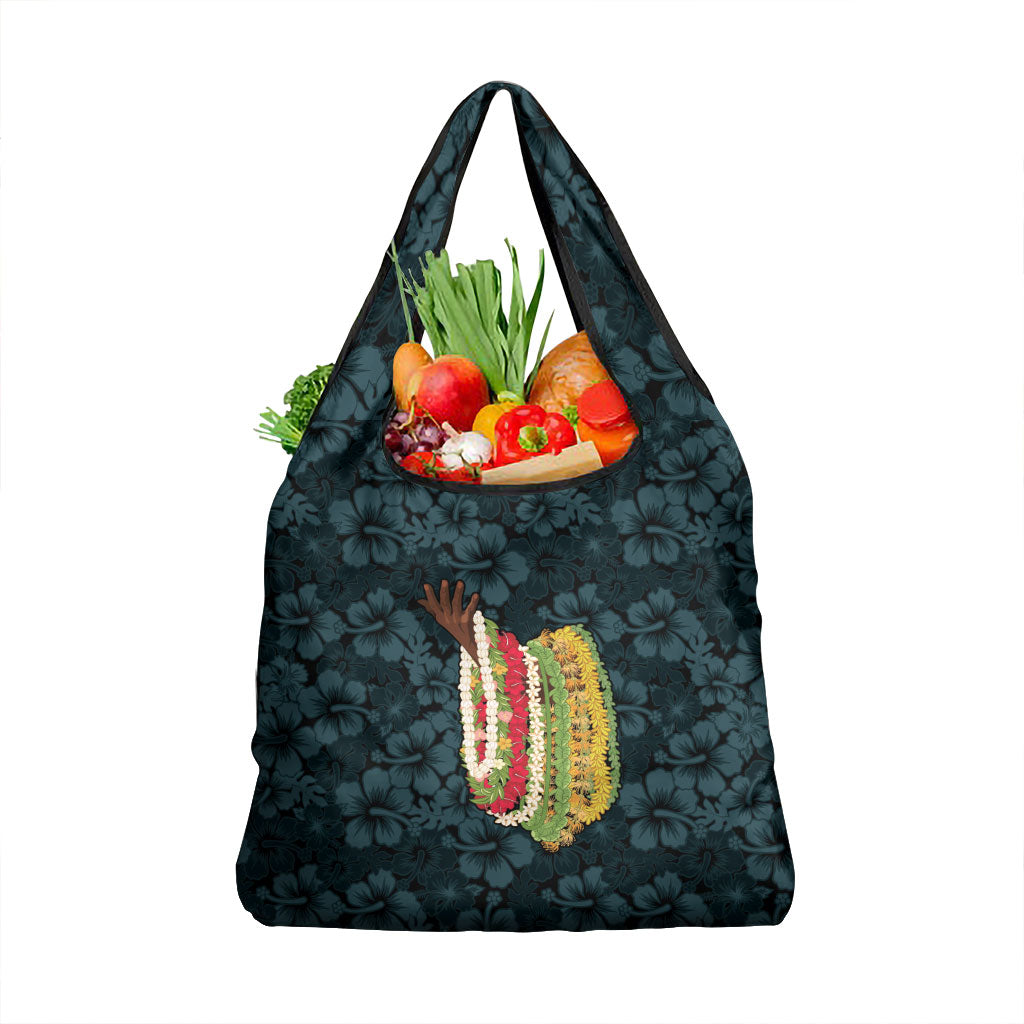 Hawaii Lei Kamehameha Grocery Bag Uliuli Seamless Pattern Hibiscus Flower LT9 1-pack One Size Blue - Polynesian Pride