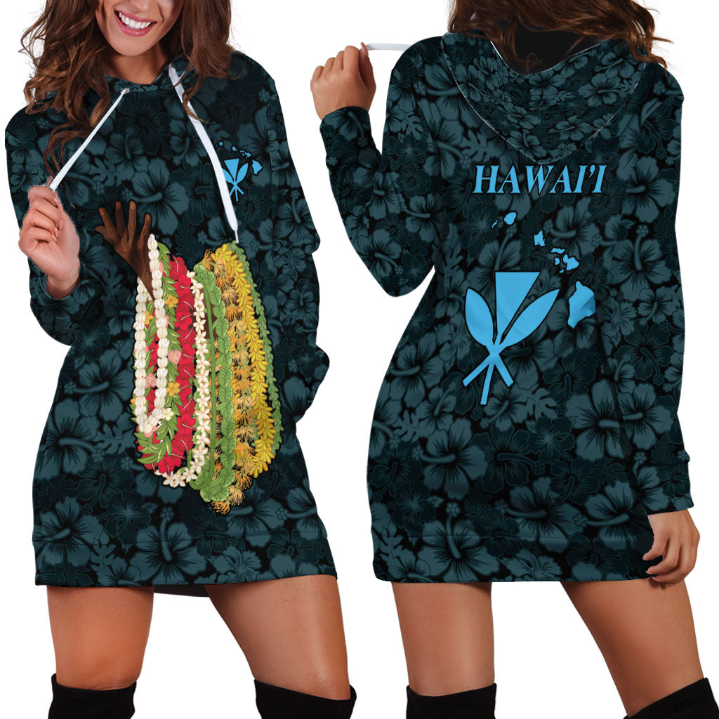 Hawaii Lei Kamehameha Hoodie Dress Uliuli Seamless Pattern Hibiscus Flower