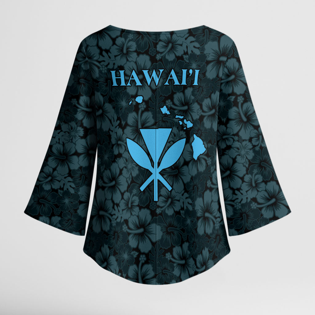 Hawaii Lei Kamehameha Kimono Sleeve Blouse Uliuli Seamless Pattern Hibiscus Flower LT9 - Polynesian Pride
