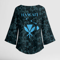 Hawaii Lei Kamehameha Kimono Sleeve Blouse Uliuli Seamless Pattern Hibiscus Flower LT9 - Polynesian Pride