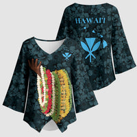 Hawaii Lei Kamehameha Kimono Sleeve Blouse Uliuli Seamless Pattern Hibiscus Flower LT9 - Polynesian Pride