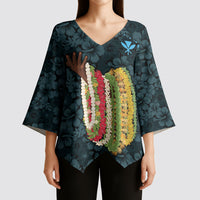 Hawaii Lei Kamehameha Kimono Sleeve Blouse Uliuli Seamless Pattern Hibiscus Flower LT9 - Polynesian Pride