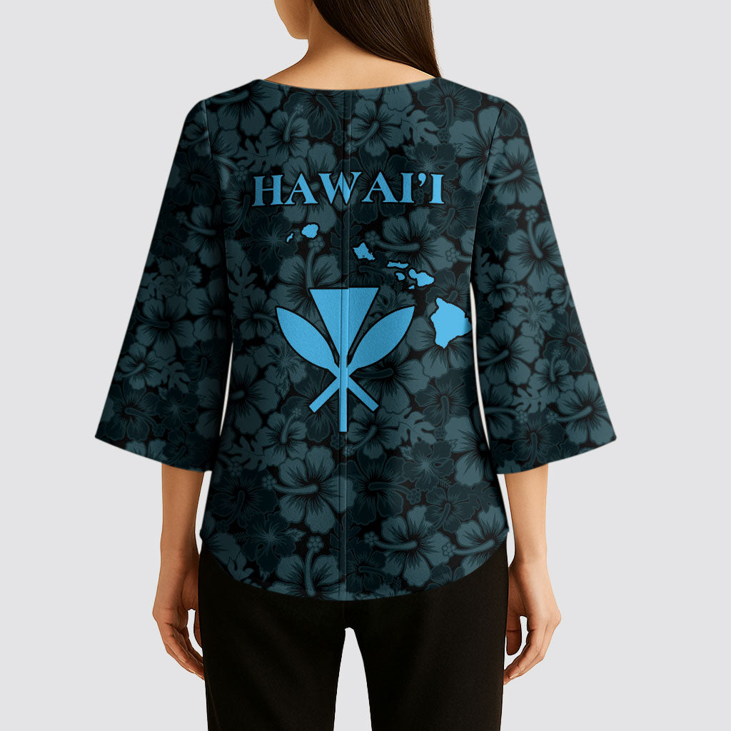 Hawaii Lei Kamehameha Kimono Sleeve Blouse Uliuli Seamless Pattern Hibiscus Flower LT9 - Polynesian Pride