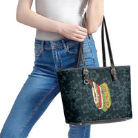 Hawaii Lei Kamehameha Leather Tote Bag Uliuli Seamless Pattern Hibiscus Flower
