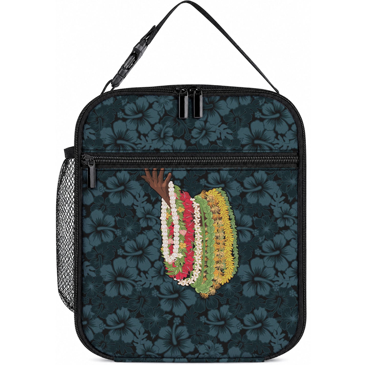 Hawaii Lei Kamehameha Lunch Bag Uliuli Seamless Pattern Hibiscus Flower LT9 10.2 × 8.3 × 4.3 inch Blue - Polynesian Pride