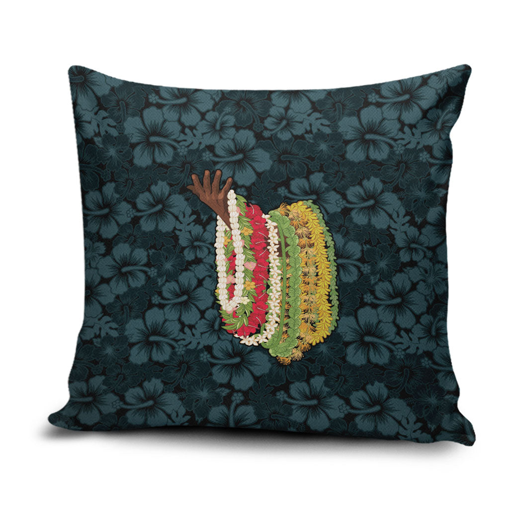 Hawaii Lei Kamehameha Pillow Cover Uliuli Seamless Pattern Hibiscus Flower LT9 Blue - Polynesian Pride