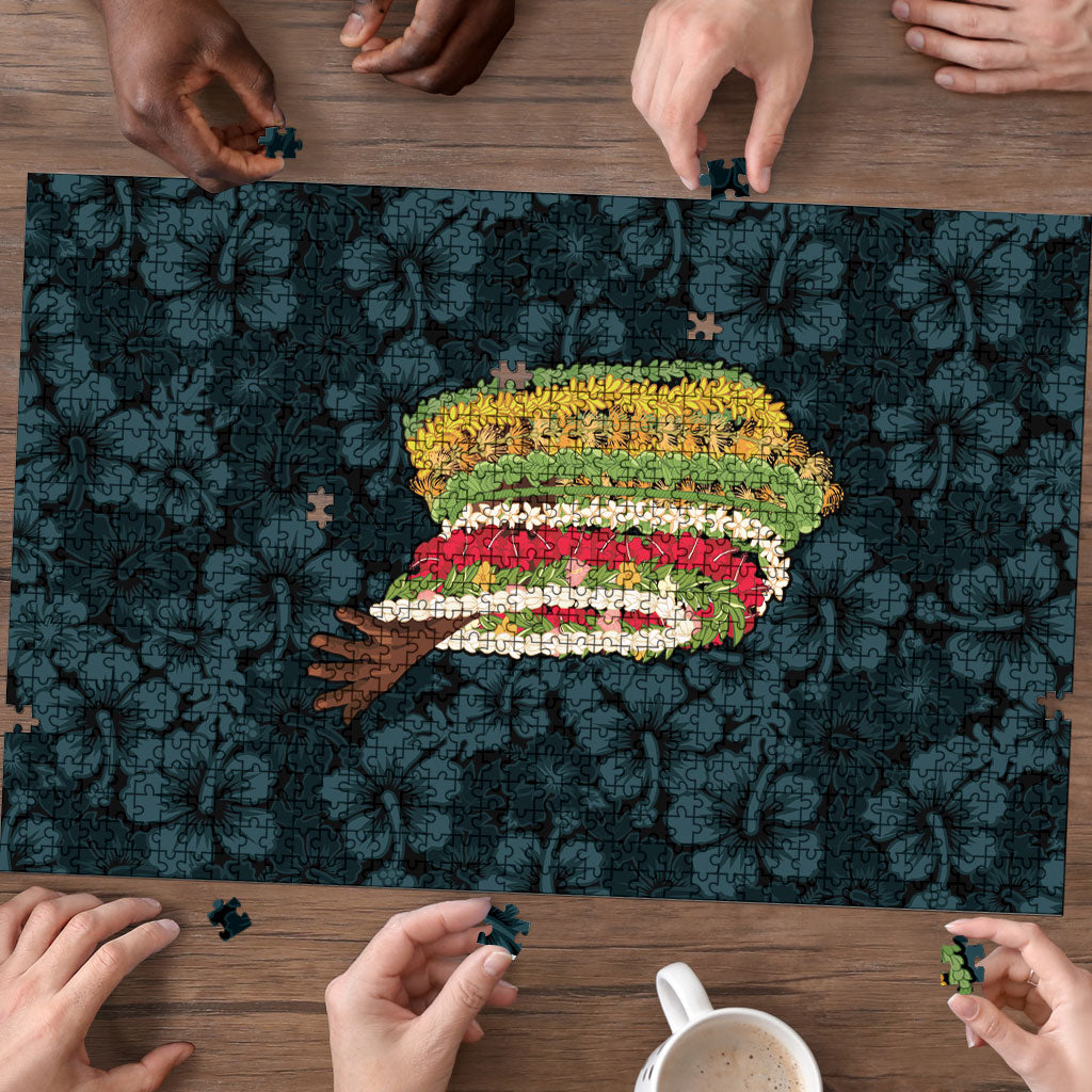 Hawaii Lei Kamehameha Puzzle Uliuli Seamless Pattern Hibiscus Flower
