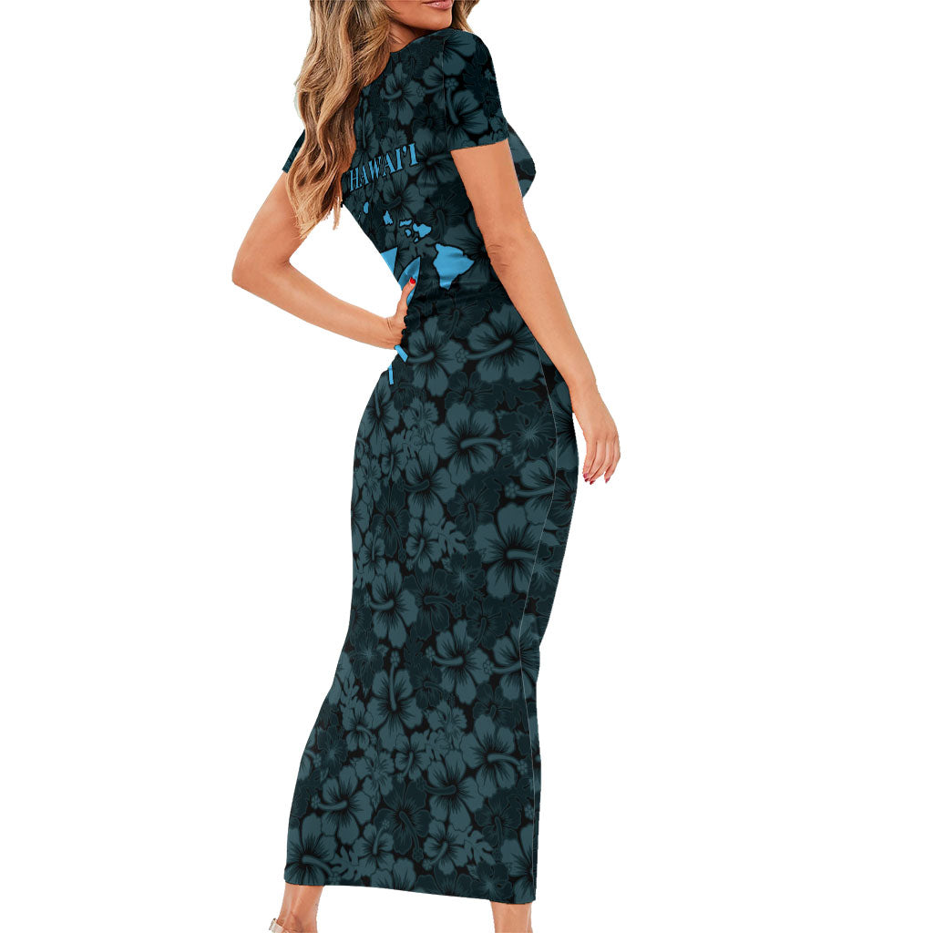 Hawaii Lei Kamehameha Short Sleeve Bodycon Dress Uliuli Seamless Pattern Hibiscus Flower