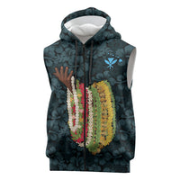 Hawaii Lei Kamehameha Sleeveless Zip Hoodie Uliuli Seamless Pattern Hibiscus Flower