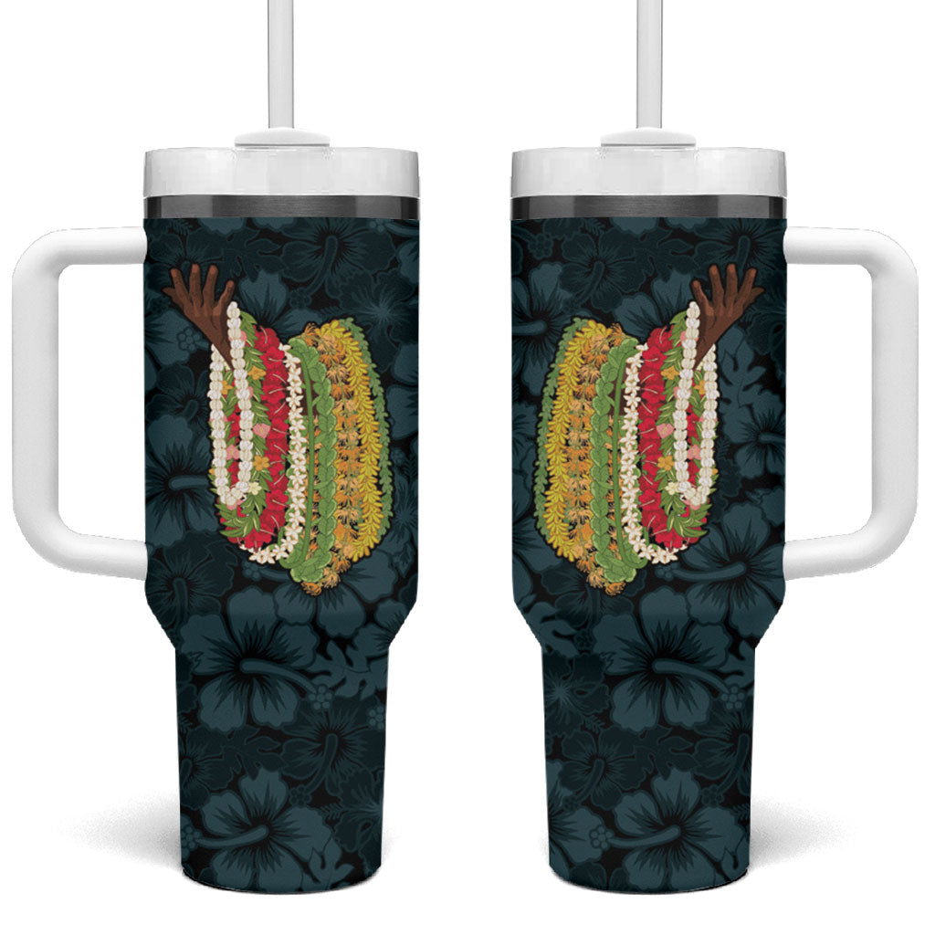 Hawaii Lei Kamehameha Tumbler With Handle Uliuli Seamless Pattern Hibiscus Flower