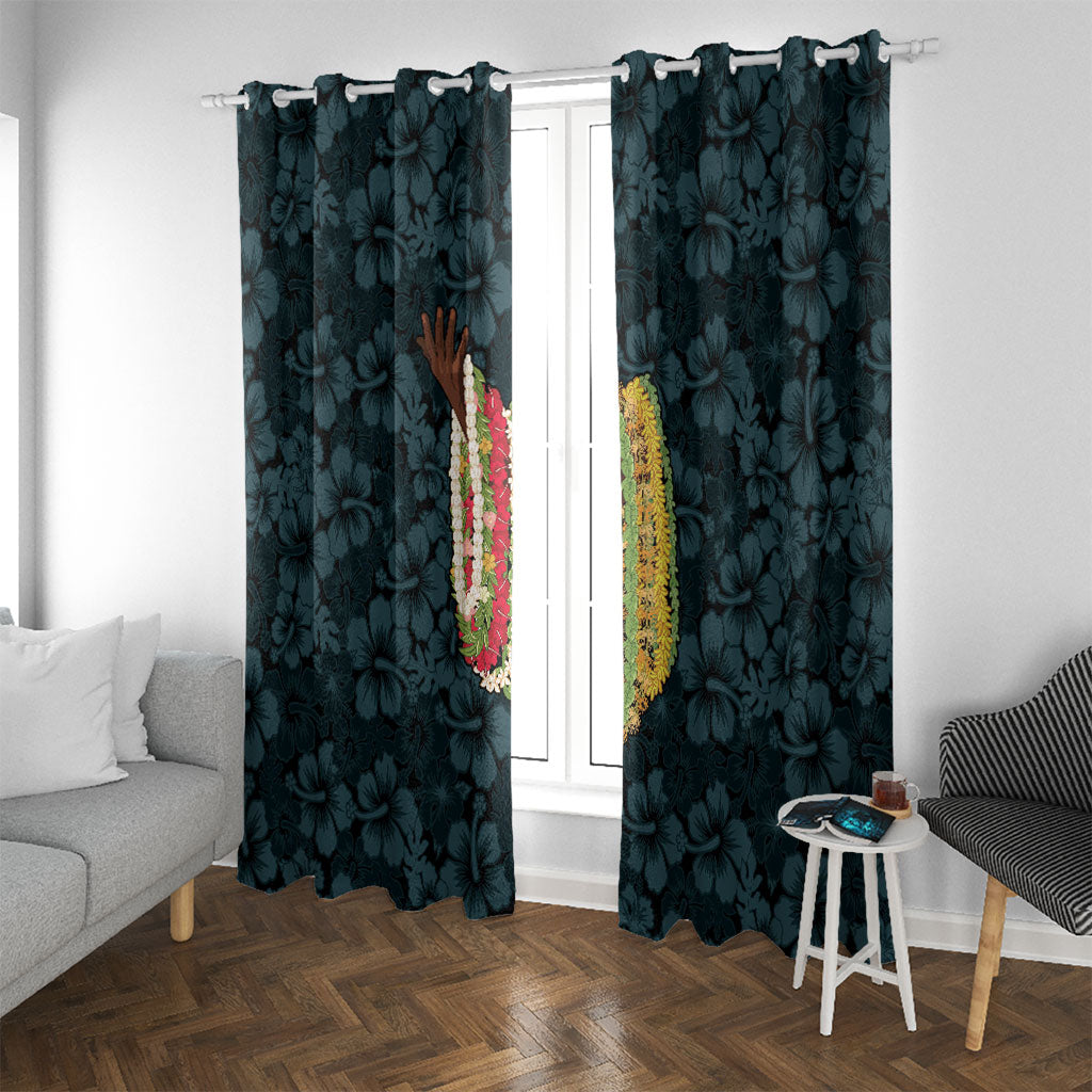Hawaii Lei Kamehameha Window Curtain Uliuli Seamless Pattern Hibiscus Flower LT9 With Grommets Blue - Polynesian Pride