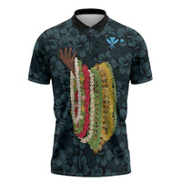 Hawaii Lei Kamehameha Zipper Polo Shirt Uliuli Seamless Pattern Hibiscus Flower