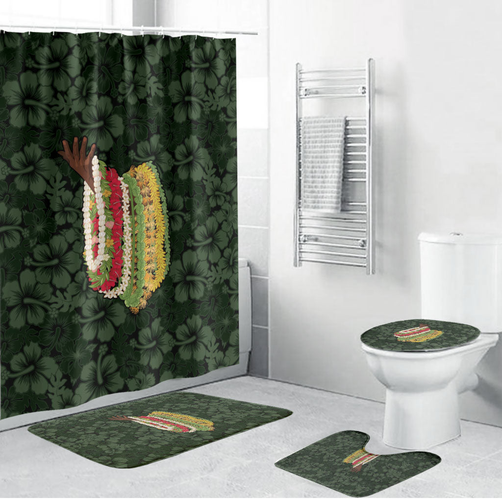 Hawaii Lei Kamehameha Bathroom Set Oma'oma'o Seamless Pattern Hibiscus Flower