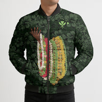 Hawaii Lei Kamehameha Bomber Puffer Jacket Oma'oma'o Seamless Pattern Hibiscus Flower