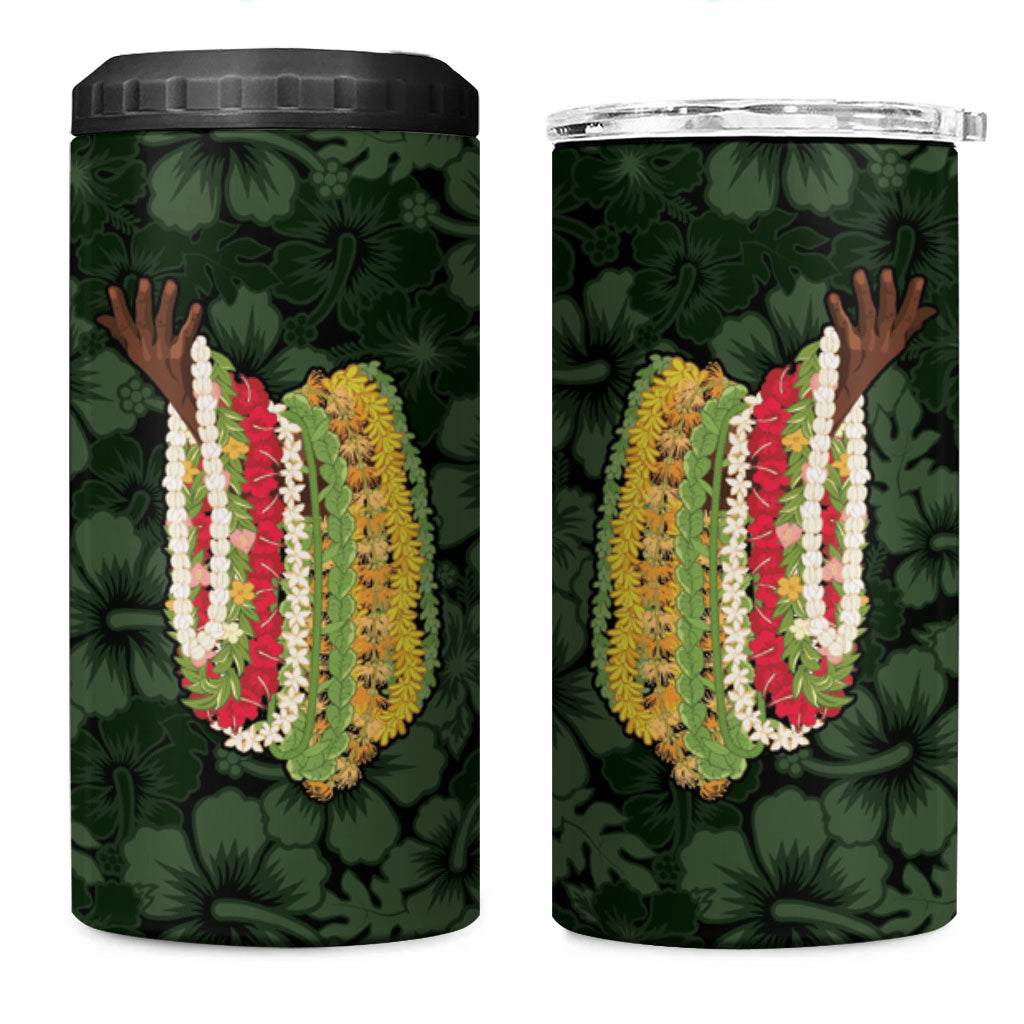 Hawaii Lei Kamehameha 4 in 1 Can Cooler Tumbler Oma'oma'o Seamless Pattern Hibiscus Flower