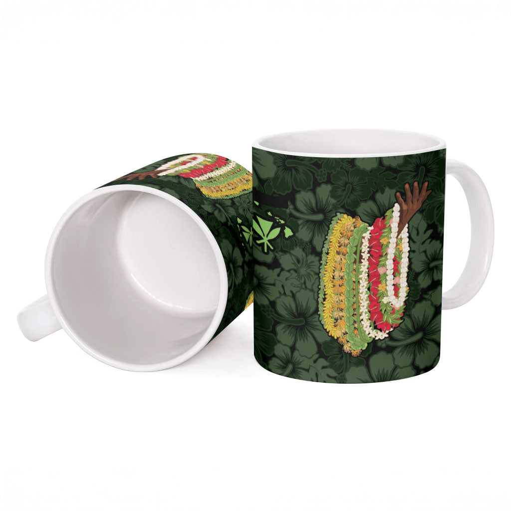 Hawaii Lei Kamehameha Ceramic Mug Oma'oma'o Seamless Pattern Hibiscus Flower
