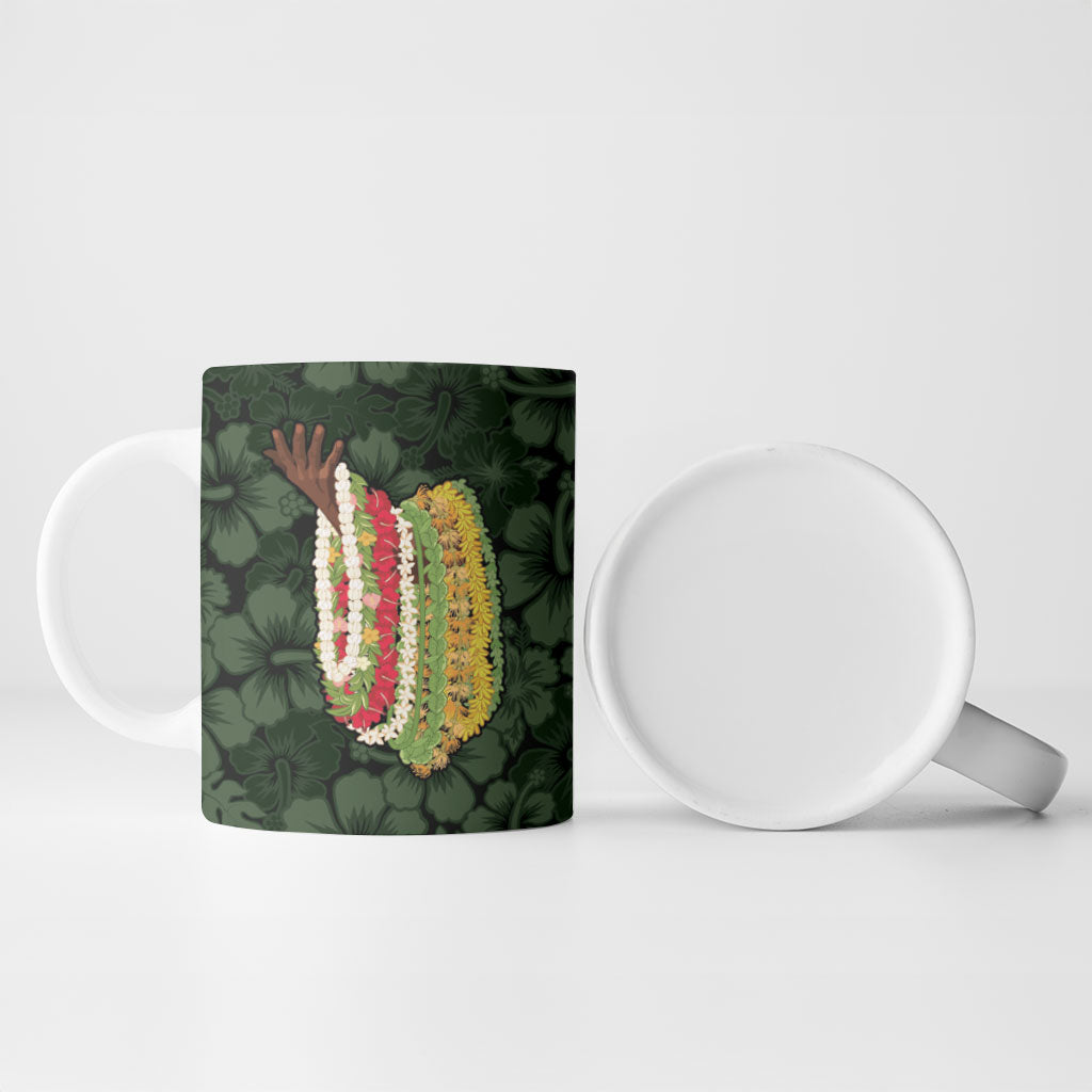 Hawaii Lei Kamehameha Ceramic Mug Oma'oma'o Seamless Pattern Hibiscus Flower