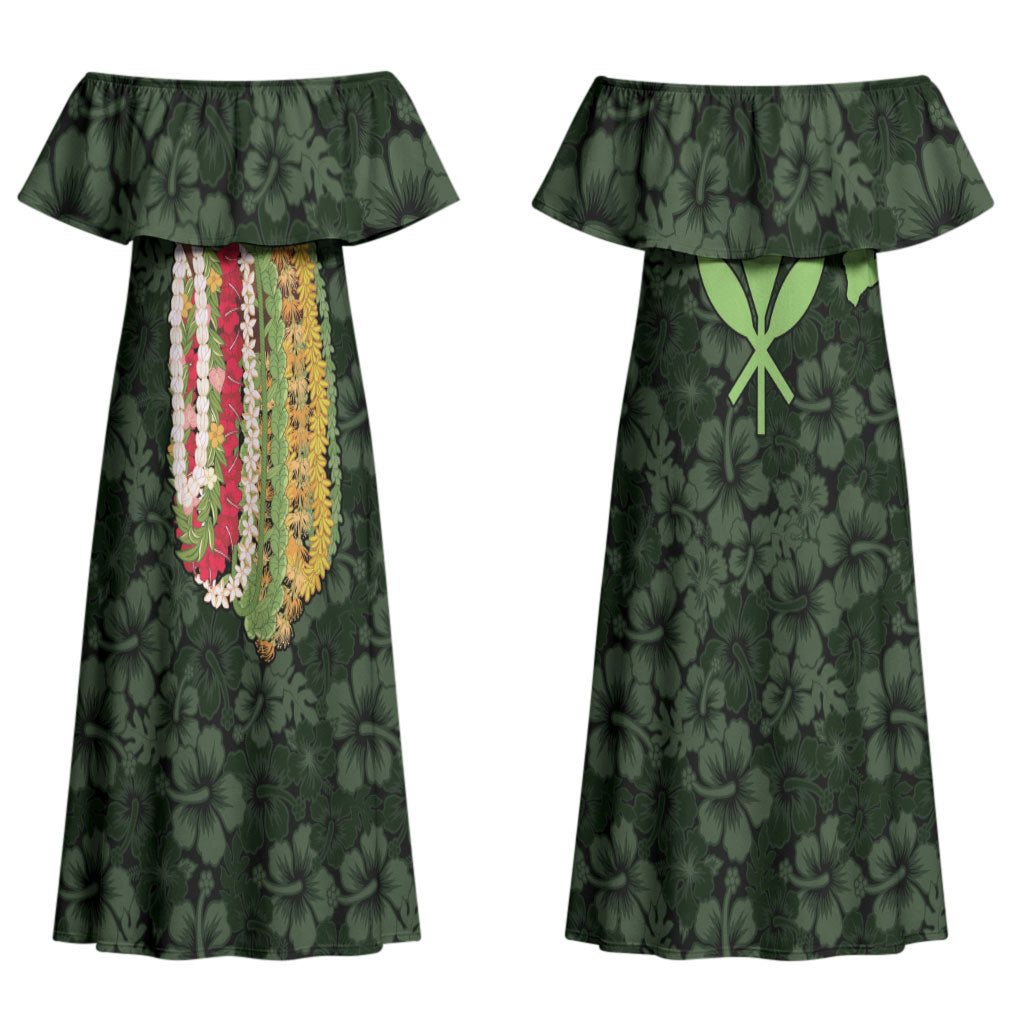 Hawaii Lei Kamehameha Couples Matching Off Shoulder Maxi Dress and Long Sleeve Button Shirt Oma'oma'o Seamless Pattern Hibiscus Flower LT9 - Polynesian Pride