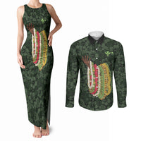 Hawaii Lei Kamehameha Couples Matching Tank Maxi Dress and Long Sleeve Button Shirt Oma'oma'o Seamless Pattern Hibiscus Flower LT9 Green - Polynesian Pride