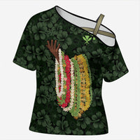 Hawaii Lei Kamehameha Cross Shoulder Shirt Oma'oma'o Seamless Pattern Hibiscus Flower