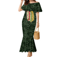 Hawaii Lei Kamehameha Family Matching Mermaid Dress and Hawaiian Shirt Oma'oma'o Seamless Pattern Hibiscus Flower LT9 Mom's Dress Green - Polynesian Pride