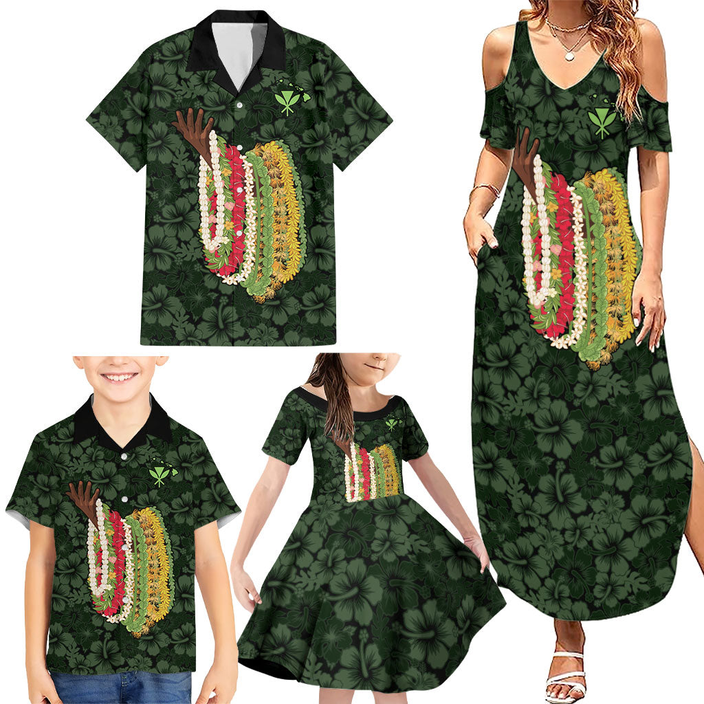 Hawaii Lei Kamehameha Family Matching Summer Maxi Dress and Hawaiian Shirt Oma'oma'o Seamless Pattern Hibiscus Flower LT9 - Polynesian Pride