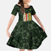 Hawaii Lei Kamehameha Family Matching Tank Maxi Dress and Hawaiian Shirt Oma'oma'o Seamless Pattern Hibiscus Flower LT9 Daughter's Dress Green - Polynesian Pride