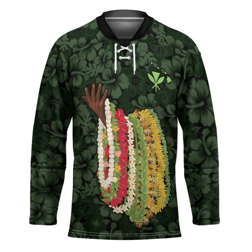 Hawaii Lei Kamehameha Hockey Jersey Oma'oma'o Seamless Pattern Hibiscus Flower