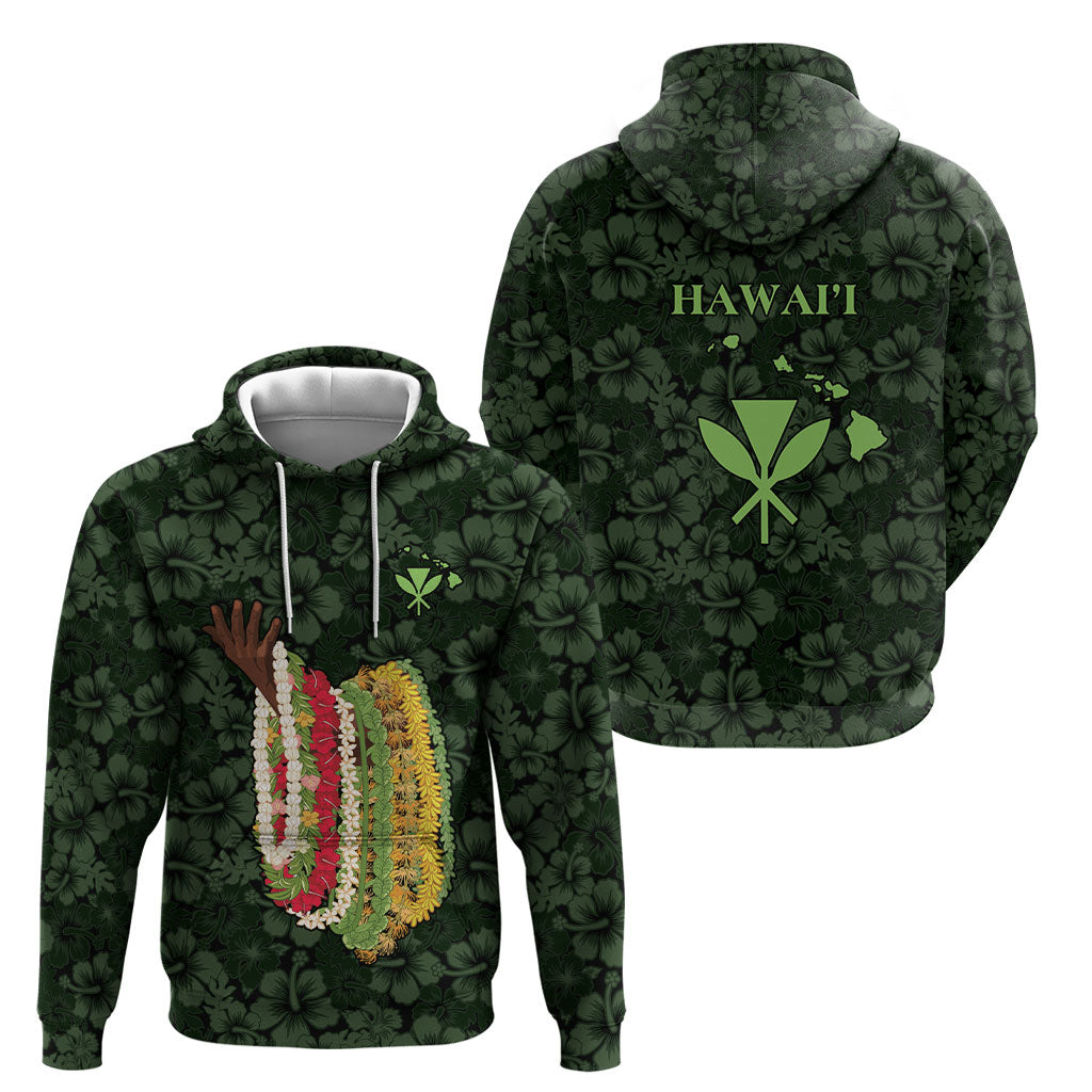 Hawaii Lei Kamehameha Hoodie Oma'oma'o Seamless Pattern Hibiscus Flower LT9 - Polynesian Pride