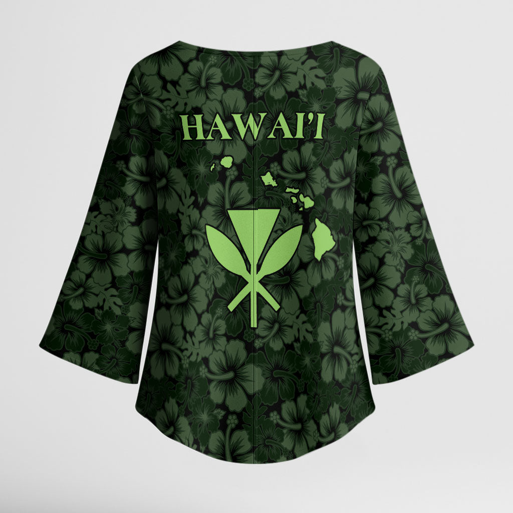 Hawaii Lei Kamehameha Kimono Sleeve Blouse Oma'oma'o Seamless Pattern Hibiscus Flower