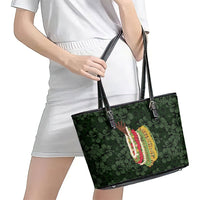 Hawaii Lei Kamehameha Leather Tote Bag Oma'oma'o Seamless Pattern Hibiscus Flower