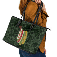 Hawaii Lei Kamehameha Leather Tote Bag Oma'oma'o Seamless Pattern Hibiscus Flower
