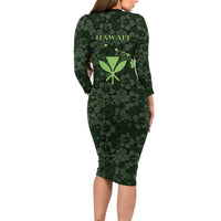 Hawaii Lei Kamehameha Long Sleeve Bodycon Dress Oma'oma'o Seamless Pattern Hibiscus Flower