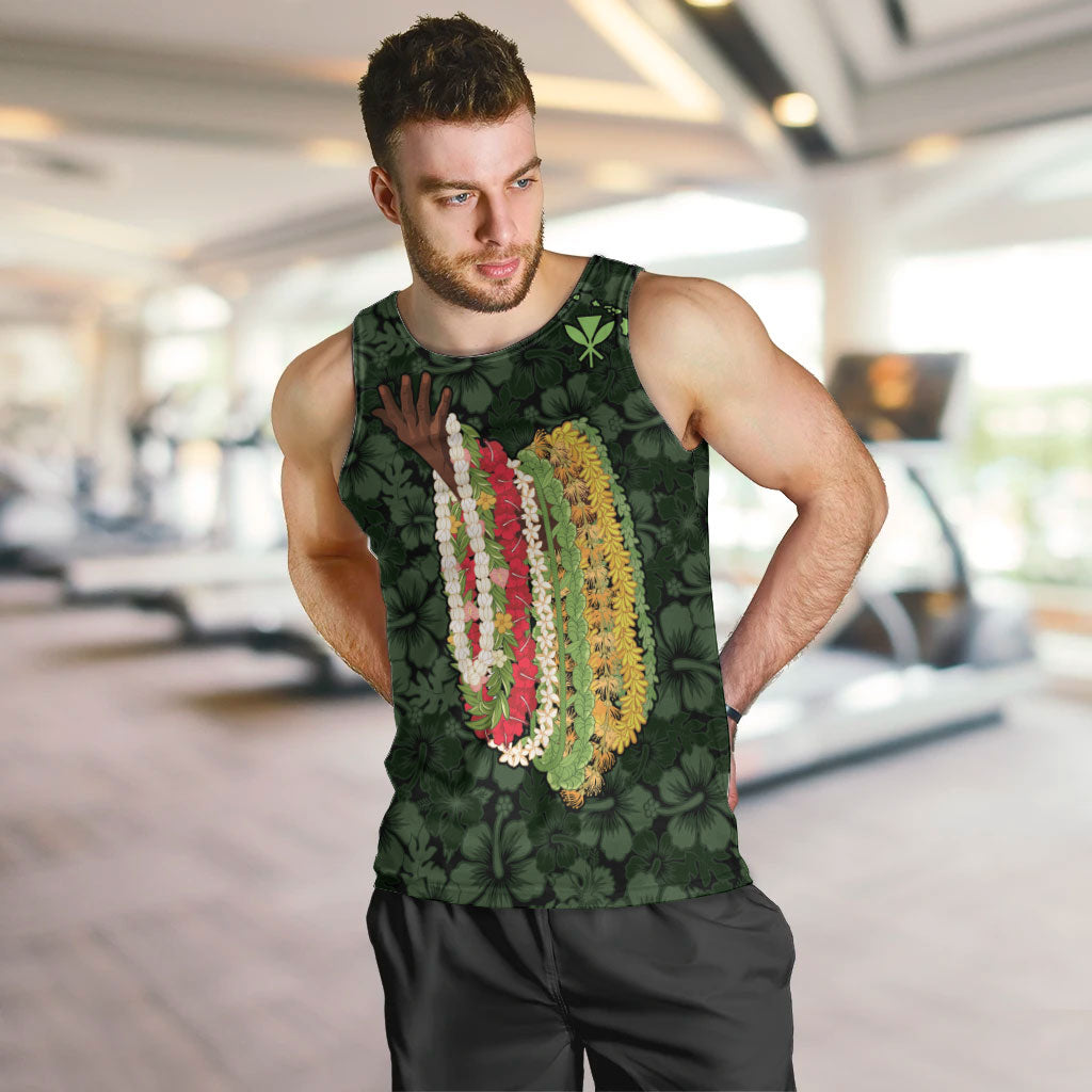 Hawaii Lei Kamehameha Men Tank Top Oma'oma'o Seamless Pattern Hibiscus Flower
