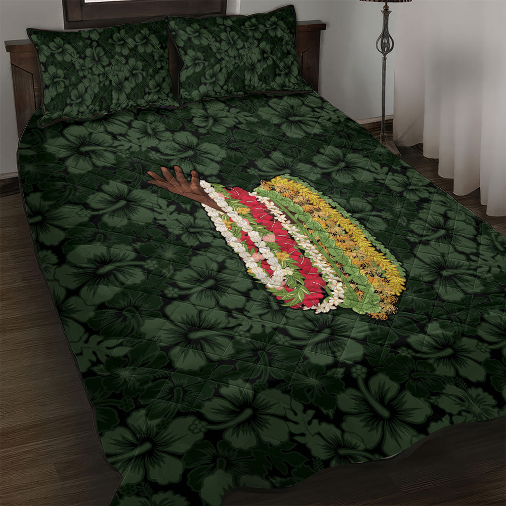 Hawaii Lei Kamehameha Quilt Bed Set Oma'oma'o Seamless Pattern Hibiscus Flower LT9 Green - Polynesian Pride