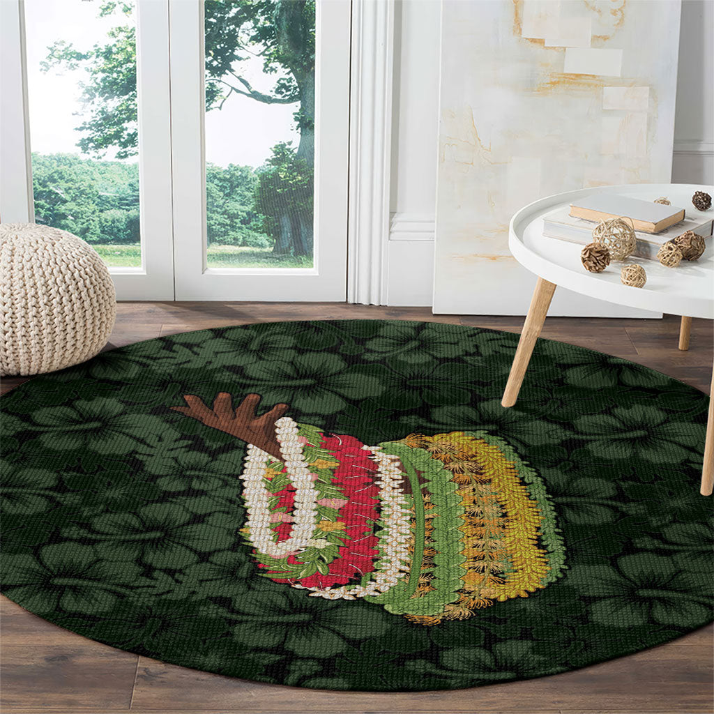 Hawaii Lei Kamehameha Round Carpet Oma'oma'o Seamless Pattern Hibiscus Flower