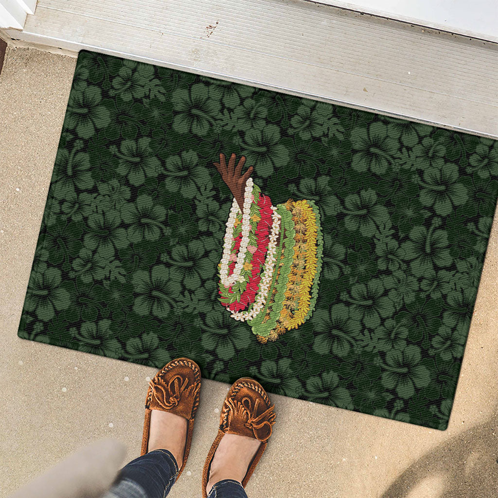 Hawaii Lei Kamehameha Rubber Doormat Oma'oma'o Seamless Pattern Hibiscus Flower