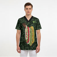 Hawaii Lei Kamehameha Scrub Top Oma'oma'o Seamless Pattern Hibiscus Flower