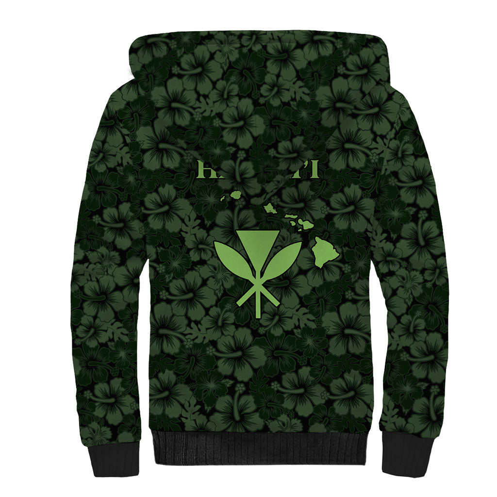Hawaii Lei Kamehameha Sherpa Hoodie Oma'oma'o Seamless Pattern Hibiscus Flower