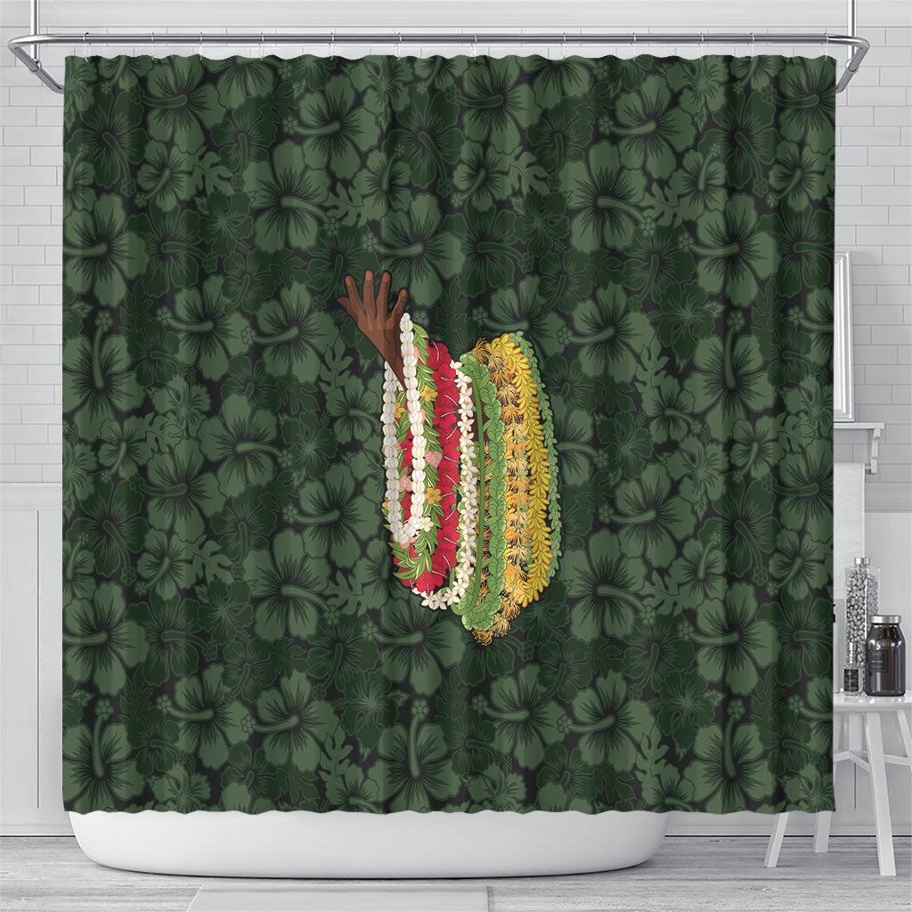 Hawaii Lei Kamehameha Shower Curtain Oma'oma'o Seamless Pattern Hibiscus Flower