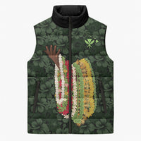 Hawaii Lei Kamehameha Sleeveless Puffer Jacket Oma'oma'o Seamless Pattern Hibiscus Flower
