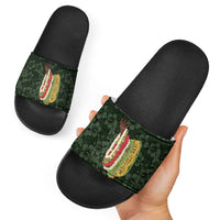 Hawaii Lei Kamehameha Slide Sandals Oma'oma'o Seamless Pattern Hibiscus Flower