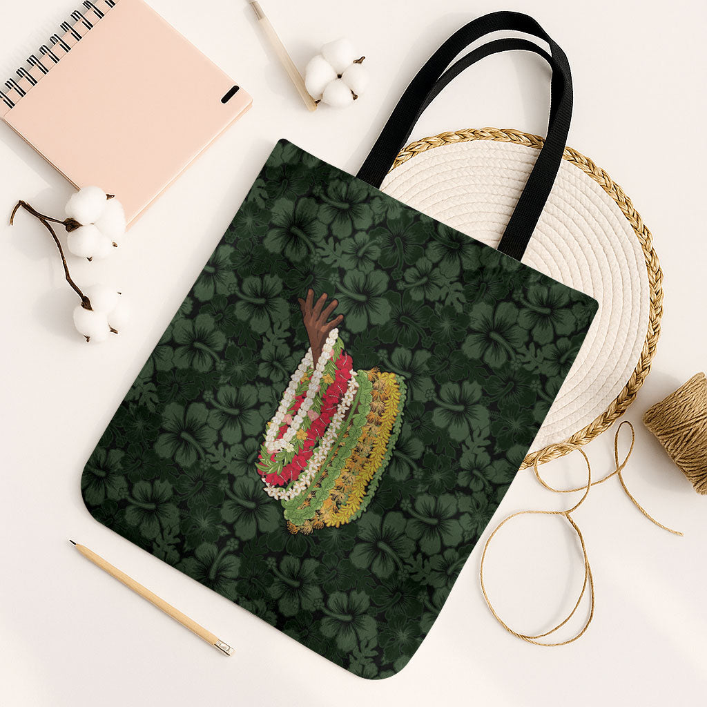 Hawaii Lei Kamehameha Tote Bag Oma'oma'o Seamless Pattern Hibiscus Flower