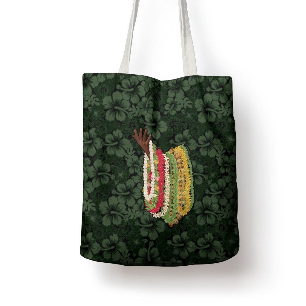 Hawaii Lei Kamehameha Tote Bag Oma'oma'o Seamless Pattern Hibiscus Flower