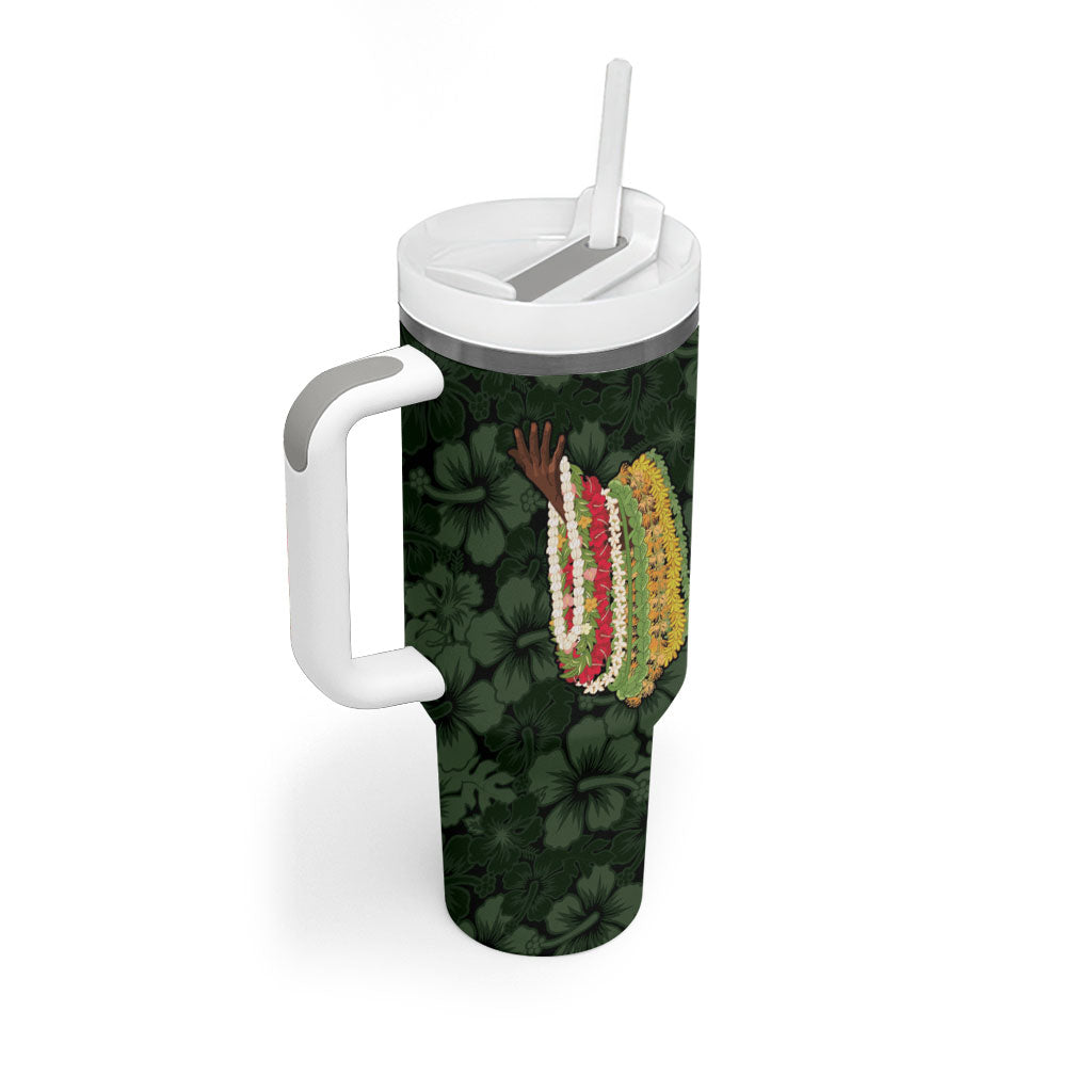 Hawaii Lei Kamehameha Tumbler With Handle Oma'oma'o Seamless Pattern Hibiscus Flower