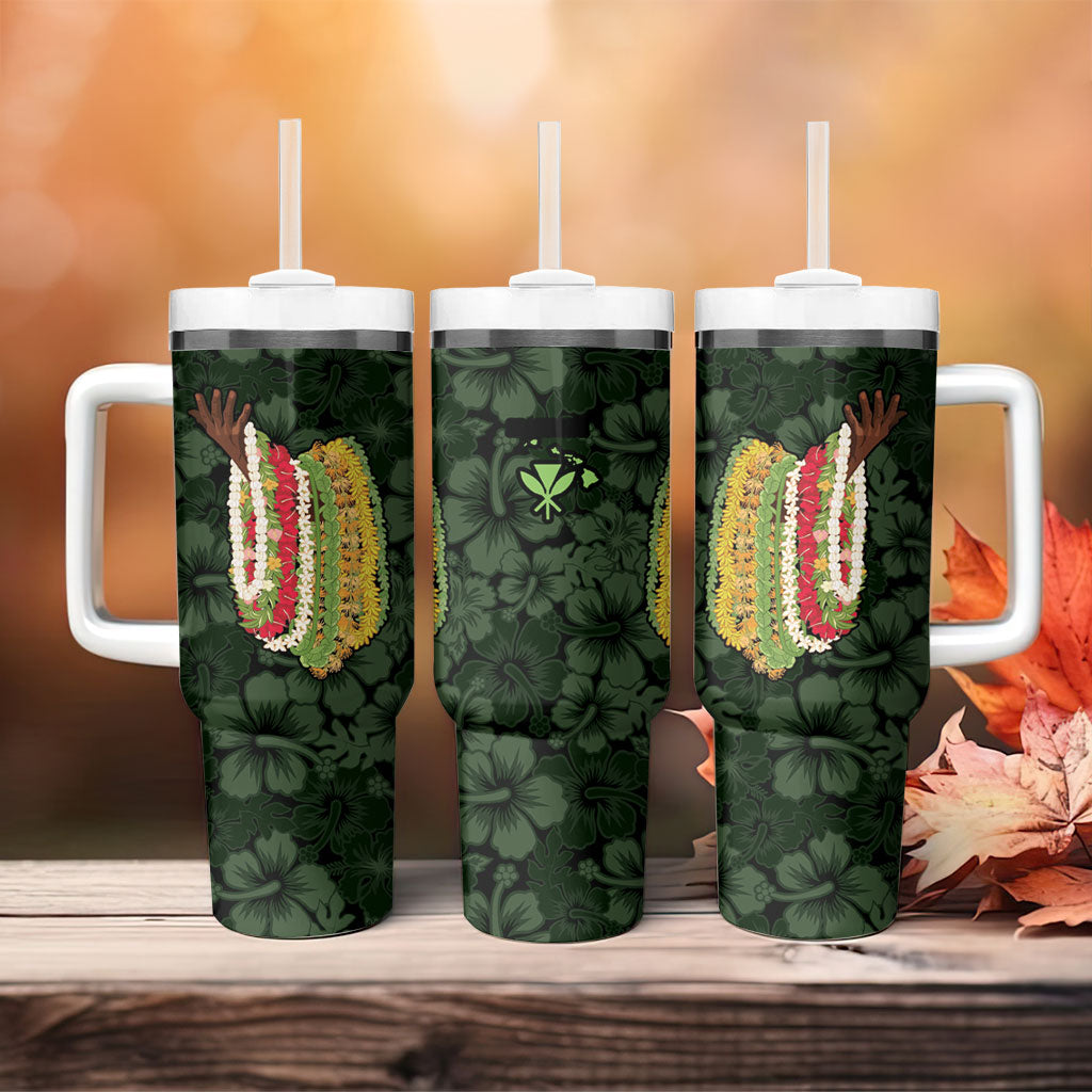 Hawaii Lei Kamehameha Tumbler With Handle Oma'oma'o Seamless Pattern Hibiscus Flower