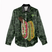 Hawaii Lei Kamehameha Women Casual Shirt Oma'oma'o Seamless Pattern Hibiscus Flower
