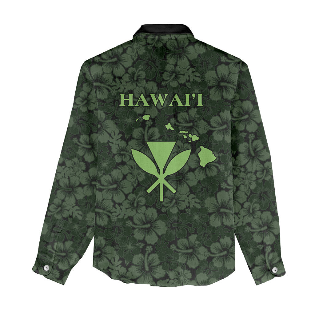 Hawaii Lei Kamehameha Women Casual Shirt Oma'oma'o Seamless Pattern Hibiscus Flower