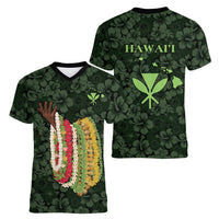 Hawaii Lei Kamehameha Women V-Neck T-Shirt Oma'oma'o Seamless Pattern Hibiscus Flower