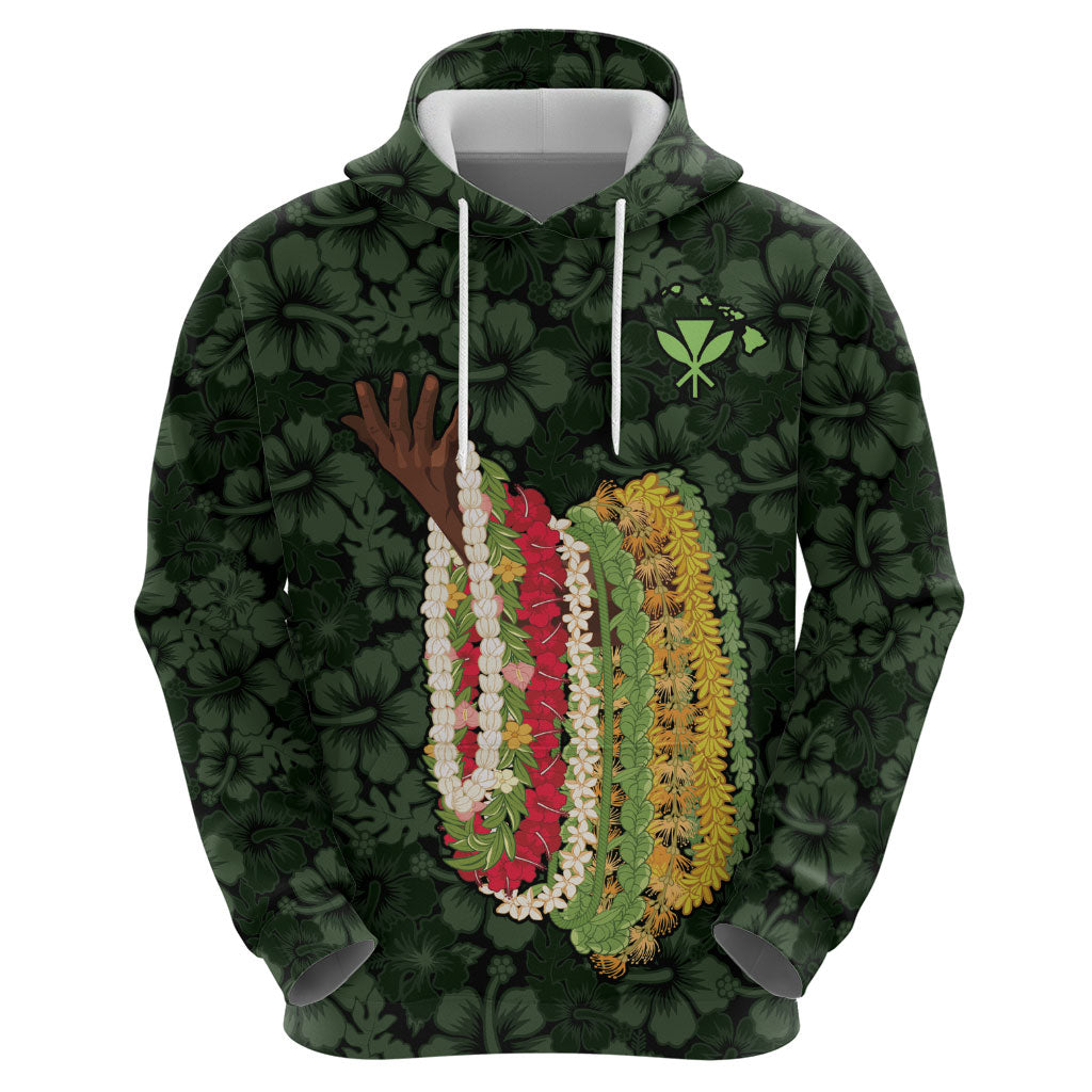 Hawaii Lei Kamehameha Zip Hoodie Oma'oma'o Seamless Pattern Hibiscus Flower